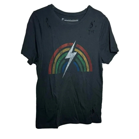 Prince Peter Collection Rainbow Lightning Bolt Graphic BLACK T Shirt size Medium - Picture 1 of 7